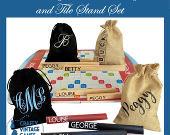 Personalized Scrabble bag tile holder, monogram drawstring bag with name, family Christmas gift for scrabble lover, stocking stuffer for her
