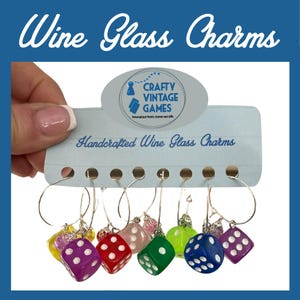 Dice Wine Charms for glasses, game night wine charms, Bunco party favors, handmade wine charms colored stones, family Christmas gift for her