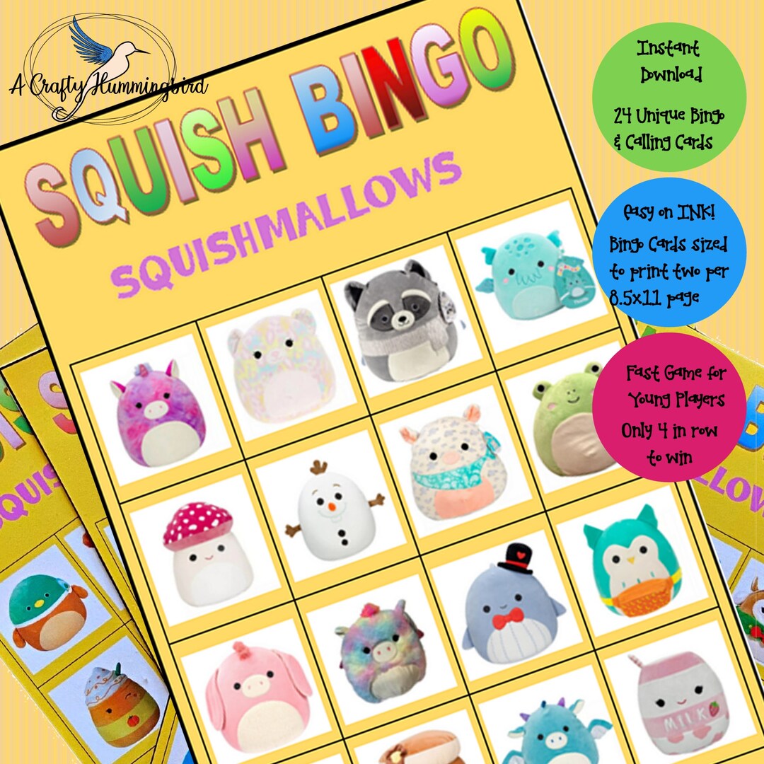 Squish Printable Bingo, 24 Cards, Squishmallow, Instant Download