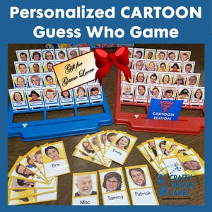 Personalized Cartoon-Me Guess Who Game, holiday party activity, custom Guessing family Christmas gift for game lover, entire family gift