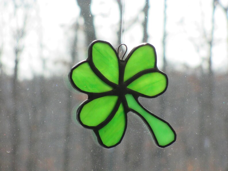 Stained Glass Irish Shamrocks \u2013 Three Leaf Clover \u2013 Four Leaf Clover Handmade \u2013 Perfect Gift \u2013 Love custom orders approx. 4.5 by 3.5