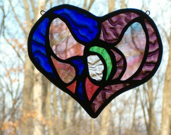 Stained Glass Heart - GOD (6" by 7")