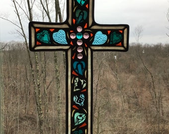 Stained Glass Cross GOD is LOVE 9" x 15"