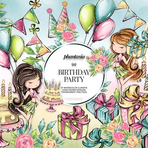 Birthday Watercolor Clipart, Birthday Graphics, Birthday Cake Png, Hand Drawn Clipart, Summer Graphics, Floral Clipart, Candle Png