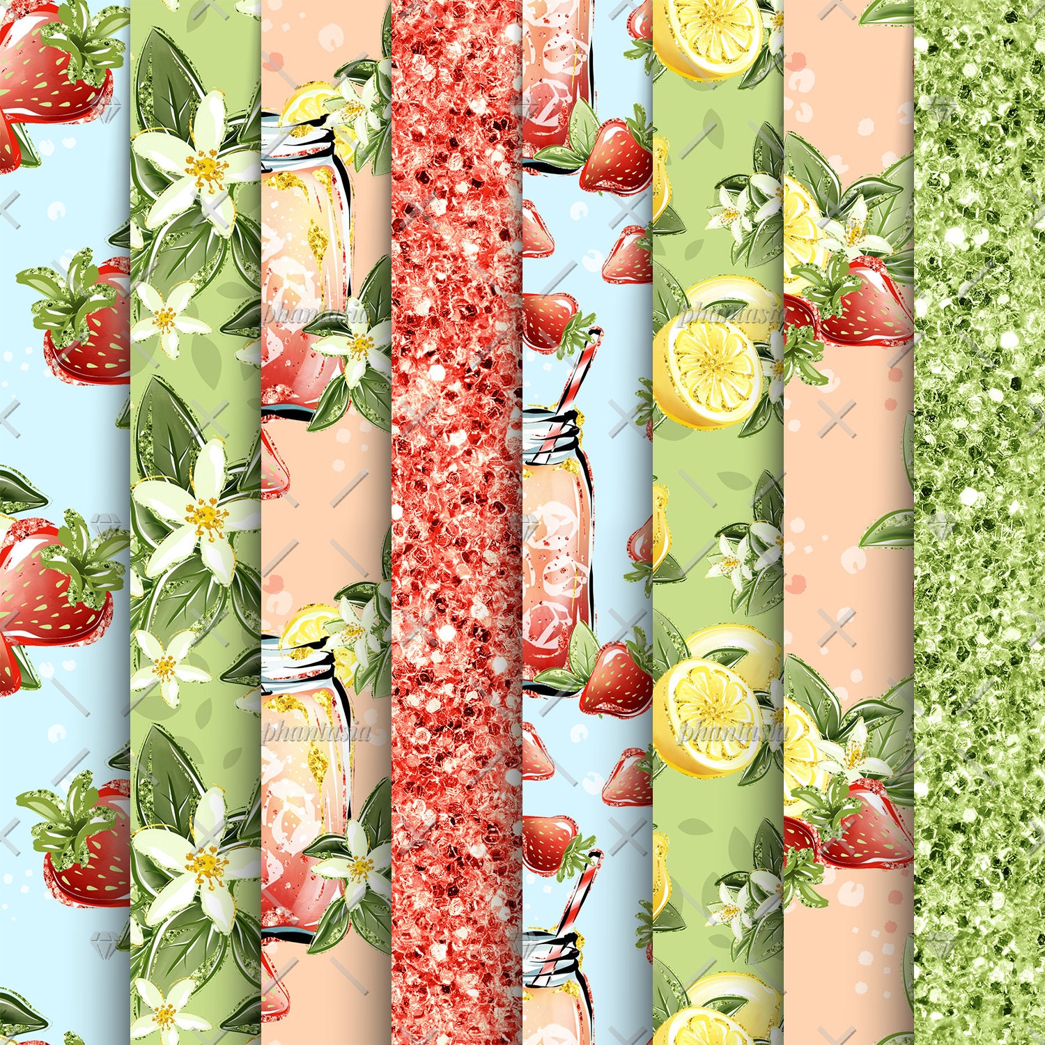Strawberry Lemonade Clipart Bundle Lemonade Digital Papers Etsy UK