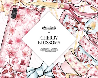 Cherry Blossoms Planner Cliparts, Spring Planner, Bow Paperclips, Planner Bows, Blossom Pattern, Cute Cliparts, Bow Cliparts, Washi Clipart