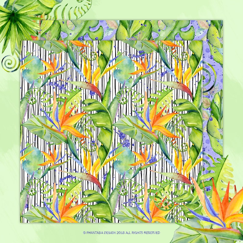 Planner Stickers Tropical Planner Tropical Leaves Summer Planner Holiday Digital Papers Tropical Digital Paper Tropical Stickers