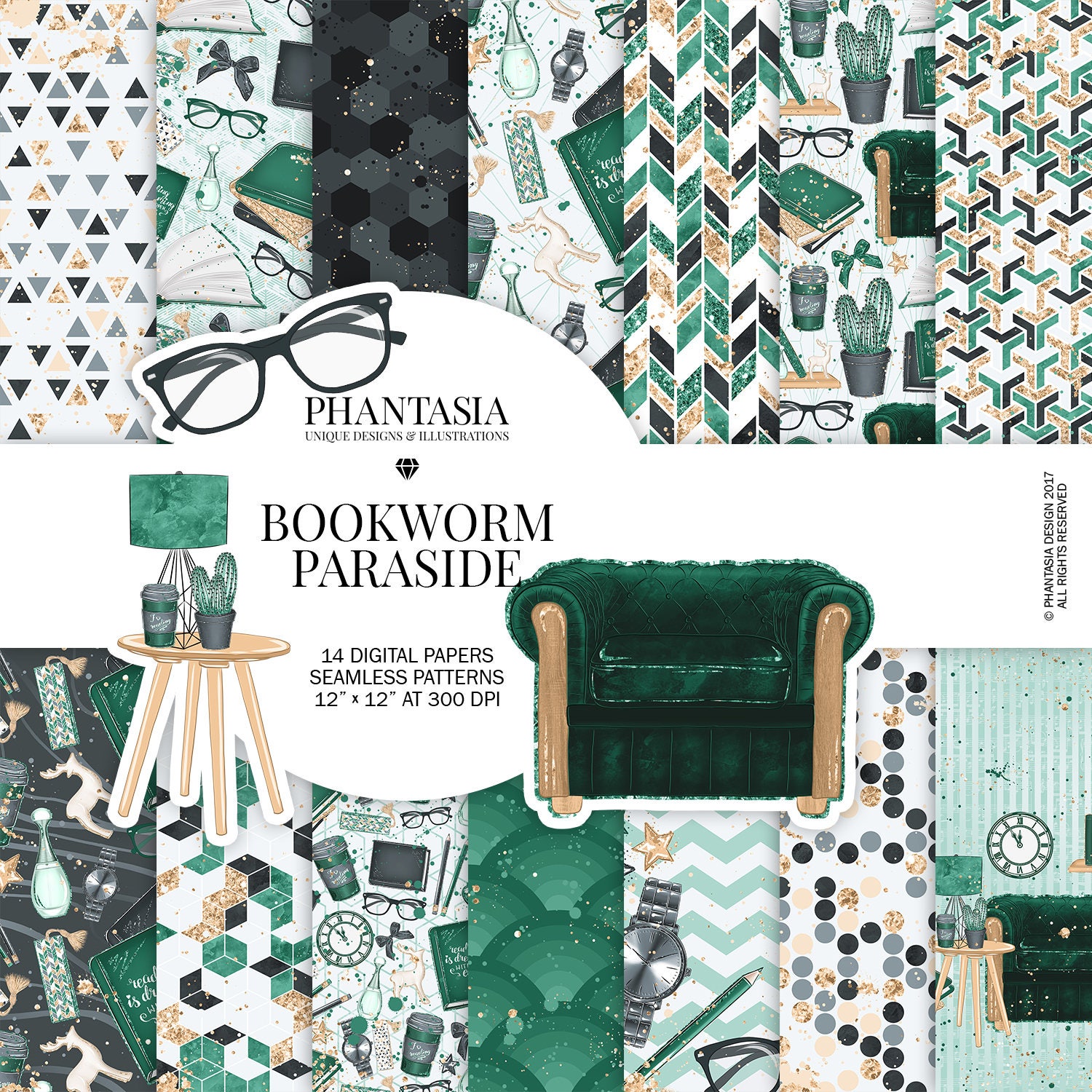 Bookworm Digital Paper Pack, Book Lover Digital Paper, Library Textur…