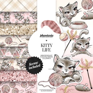 Pacote de gráficos de gato, gato fofo, clipart de gato, clipart de gatinho, elementos de gato, clipart de brinquedos de gato, clipart desenhados à mão, padrões de gato