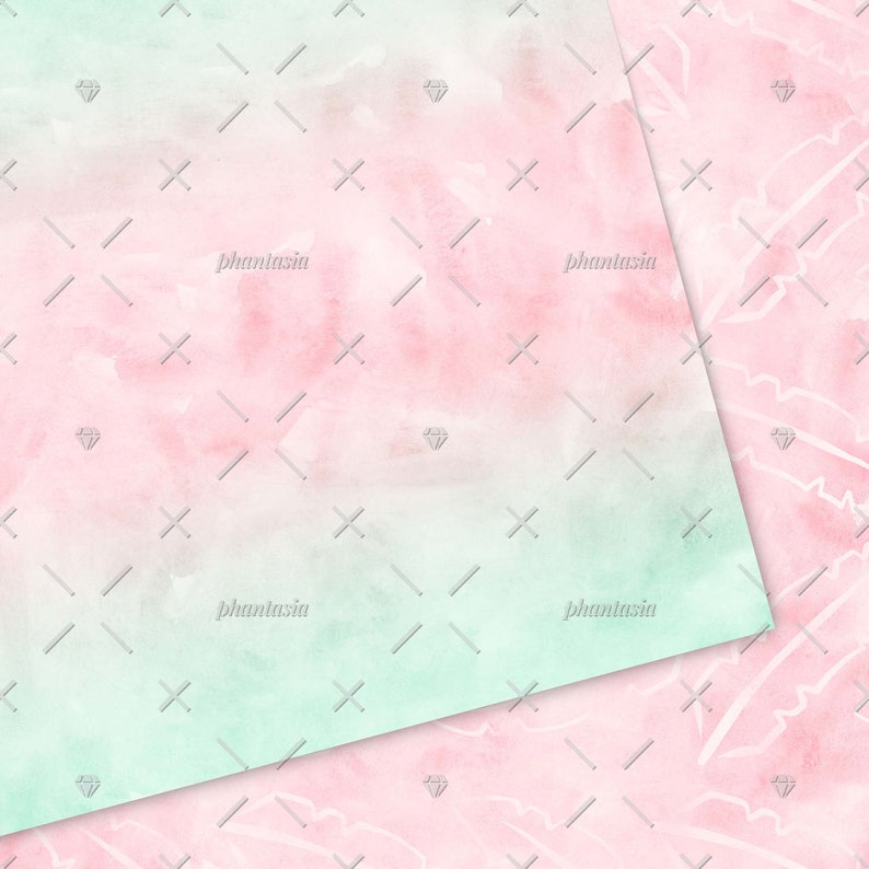 Puede incluir: Un patr&oacute;n de papel digital sin costuras con un degradado de lavados de acuarela rosa y verde. El patr&oacute;n est&aacute; superpuesto con un sutil dise&ntilde;o de trama cruzada blanca.