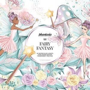 Fairy Watercolor Cliparts, Spring Clipart, Whimsical Clipart, Magic Clipart, Folk Clipart, Cute Fairy Clipart, Magic Watercolor
