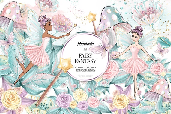 Fairy Watercolor Cliparts, Spring Clipart, Whimsical Clipart, Magic Clipart, Folk Clipart, Cute Fairy Clipart, Magic Watercolor