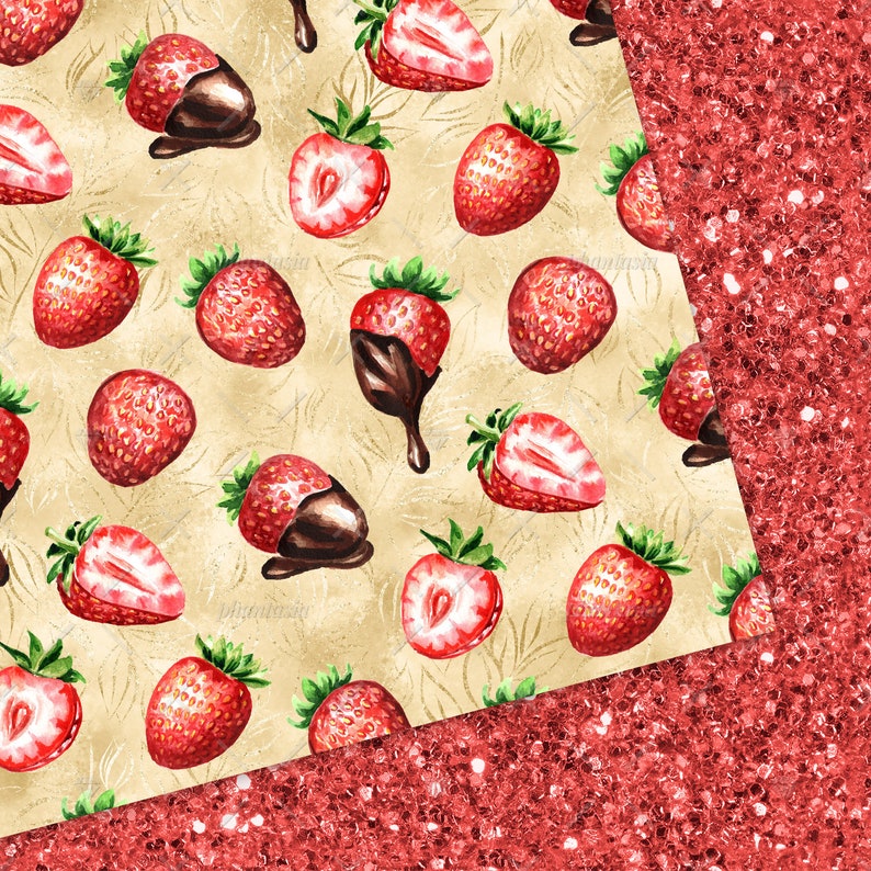 Strawberries and Champagne Digital Paper Valentines Day - Etsy