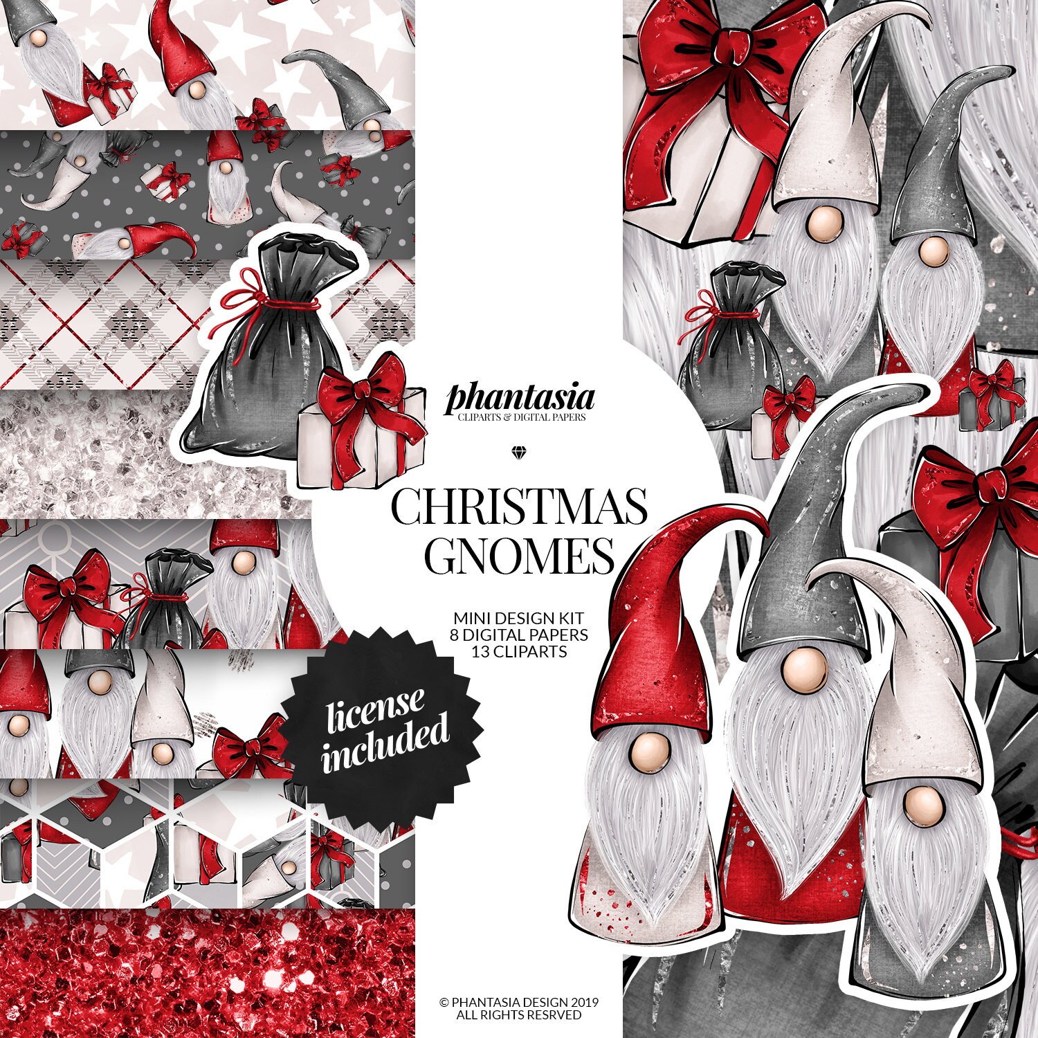 Christmas Gnomes Clipart, Gnomes Digital Paper, Christmas Elements, C…