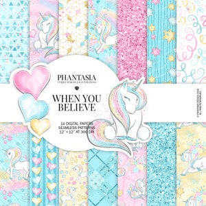 Unicorn Digital Paper, Whimsical Digital Paper, Unicorn Planner, Rainbow Unicorn, Fantasy Pattern, Pastel Digital Paper, Magical Pattern
