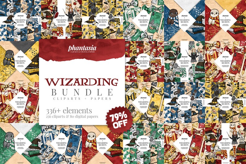 Surface Patterns Digital Paper Bundle Watercolor Cliparts Magic Cliparts Clipart Bundle Wizarding Bundle Seamless Patterns