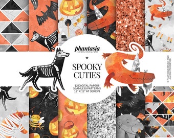 Halloween Animals Digital Paper, Halloween Pattern, Surface Patterns, Halloween Background, Cute Animals, Halloween Seamless