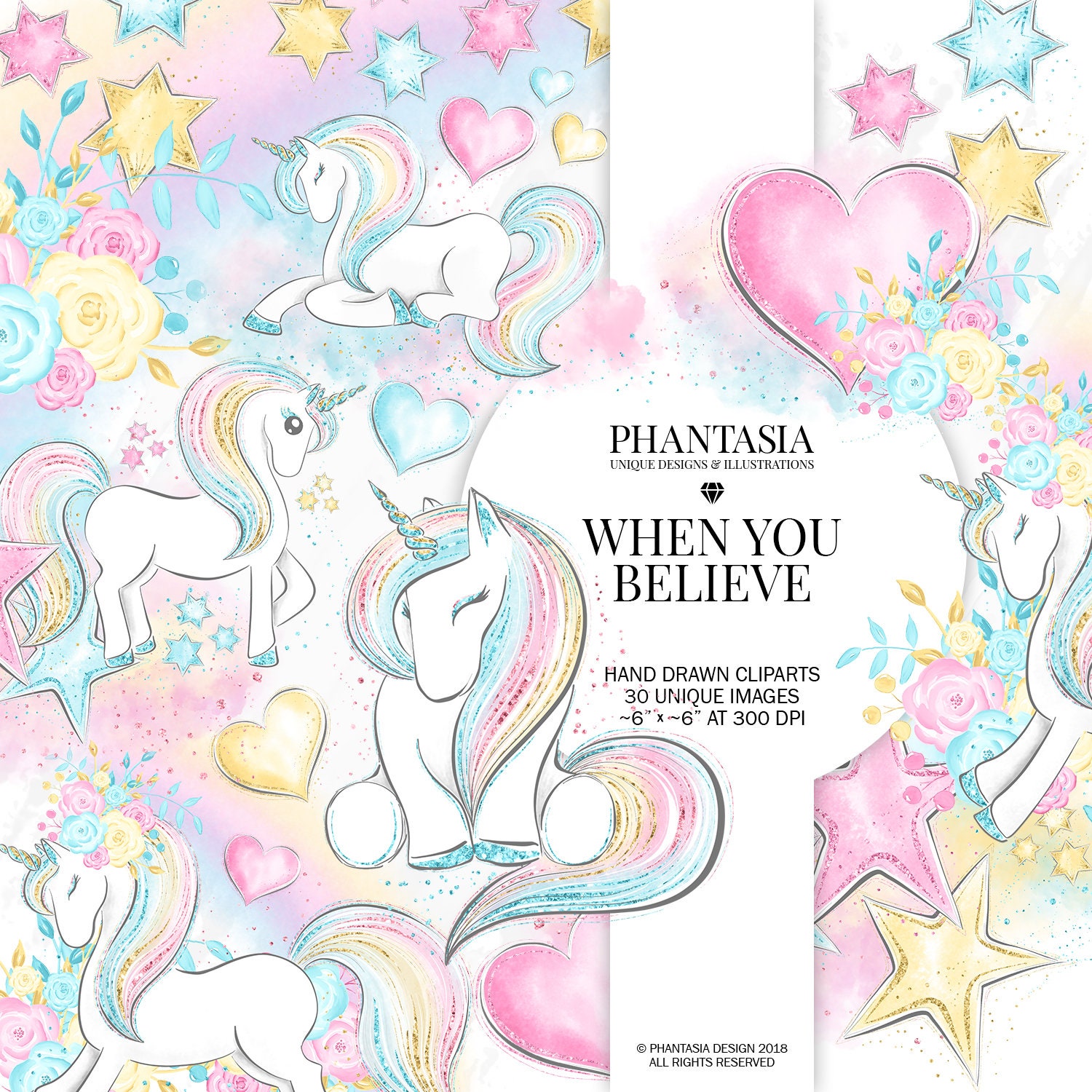 Unicorn Clipart, Whimsical Clipart, Unicorn Planner, Rainbow Unicorn,…