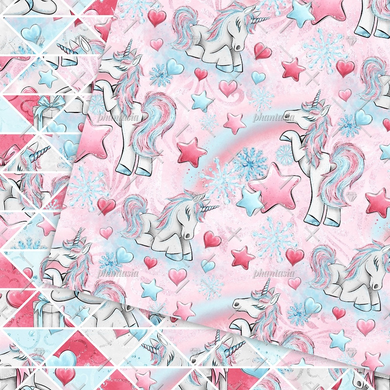 Winter Unicorn Digital Paper, Unicorn Pattern, Seamless Unicorns, Cute Unicorns, Winter Planner, Unicorn Stickers, Unicorn Background image 3