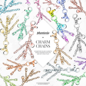 Charm Chains Clipart, Planner Charms, Hand Drawn Charms, Rose Gold Charms, Silver Charms, Planner Cliparts, Planner Stickers,  Charm Die