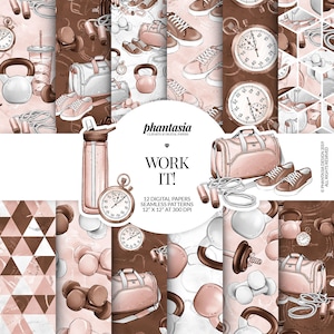 Fitness Digital Papers, Pattern di allenamento, palestra digitale, allenamento digitale, modelli di superficie, Fitness Scrapbooking, modelli senza soluzione di continuità