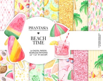 Beach Digital Paper, Summer Digital Paper Pack, Summer Planner, Beach Planner Stickers, Coconut Digital Paper, Tropical Planner
