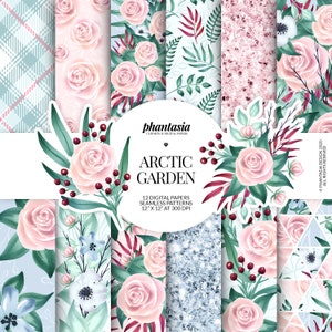 Winter Floral Digital Papers, Winter Background, Winter Seamless, Surface Patterns, Seamless Patterns, Seamless Background