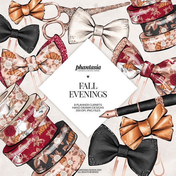 Fall Planner Cliparrs, Planner Bow Clips, Planner Illustration, Autumn Cliparts, Fall Cliparts, Autumn Planner, Cozy Planner