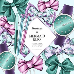 Mermaid Planner Clipart, Hand Drawn Clipart, Planner Elements, Planner Bow Clip, Bow Clipart, Stationery Clipart, Planner Stickers