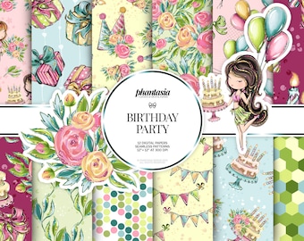 Birthday Digital Paper, Birthday Pattern, Seamless Pattern, Birthday Graphics, Summer Vibes, Summer Graphics, Summer Pattern