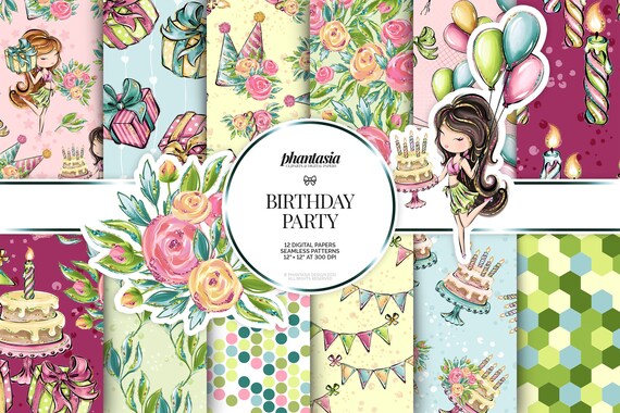 Birthday Digital Paper, Birthday Pattern, Seamless Pattern, Birthday Graphics, Summer Vibes, Summer Graphics, Summer Pattern