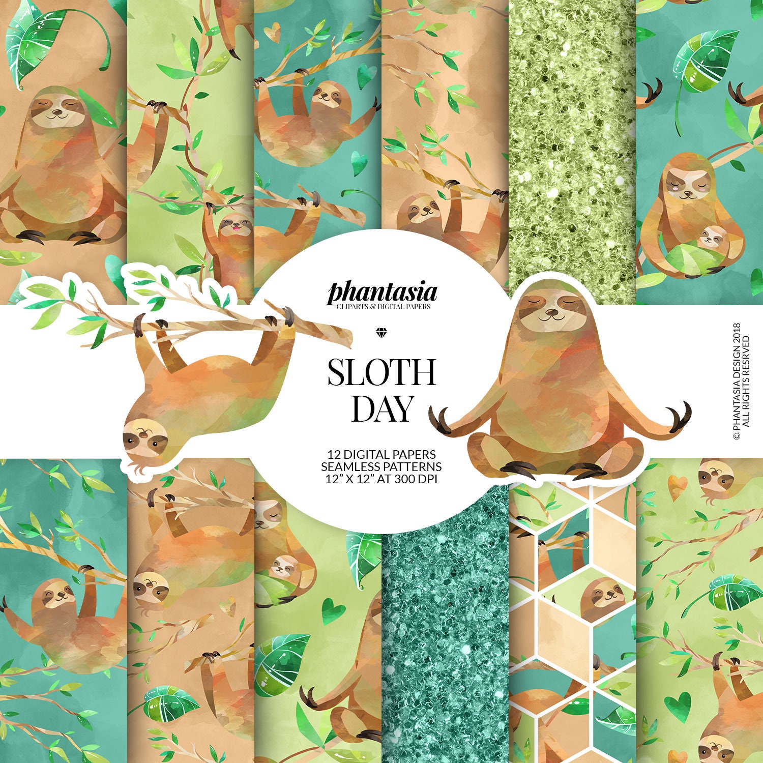 Sloth Digital Paper Sloths Digital Papers, Cute Sloths, Sloths Pattern, Summer Digital ...