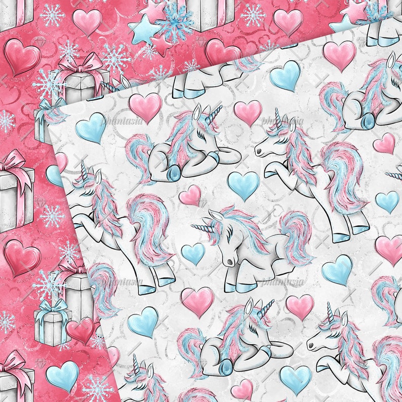 Winter Unicorn Digital Paper, Unicorn Pattern, Seamless Unicorns, Cute Unicorns, Winter Planner, Unicorn Stickers, Unicorn Background image 4