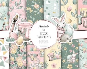 Eggs Painting Digital Paper, Spring Background, Seamless Pattern, Pastel Seamless Background, Watercolor Patterns, Hand Drawn Patterns