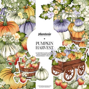 Pumpkins Watercolor Clipart, Thanksgiving Clip Art, Autumn Art, Pumpkin Planner, Thanksgiving Stickers, Harvest Clipart, Hand Drawn