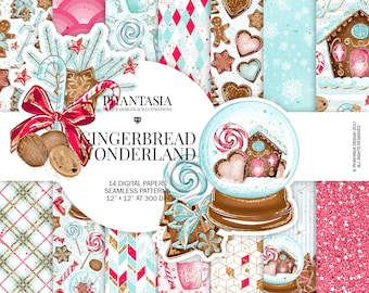 Christmas Gingerbread Digital Paper Pack, Gingerbread Cookies, Christmas Cookies, Snow Globe,Candy Cane,Gingerbread House,Scrapbooking Paper