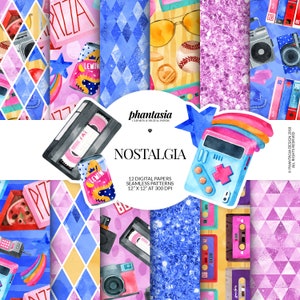 Nostalgia Digital Papers, 90s Aesthetic, 80s Nostalgia, Nostalgic Planner, Kids Digital Paper, Electronics Digital Papers