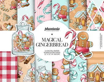 Gingerbread Digital Papers, Watercolor Digital, Surface Patterns, Christmas Digital, Seamless Patterns, Christmas Patterns