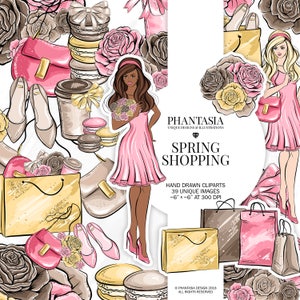 Shopping Watercolor Cliparts, Spring Clipart, Fashion Clipart, Shopping Elements, Shopping Bags Illustration, Fashion Illustrations