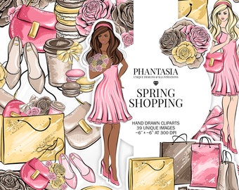 Shopping Watercolor Cliparts, Spring Clipart, Fashion Clipart, Shopping Elements, Shopping Bags Illustration, Fashion Illustrations