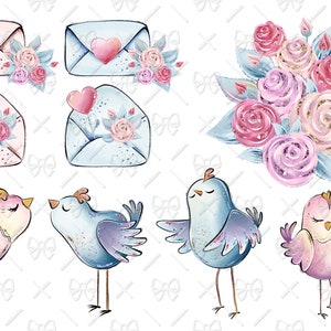 Valentines Watercolor Clipart, Love Clipart, Birds Clipart, Valentines ...