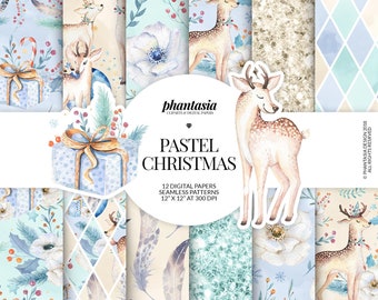 Pastel Christmas Digital Papers, Whimsical Christmas, Watecolor Christmas, Christmas Pattern, Winter Digital Paper, Watercolor Winter