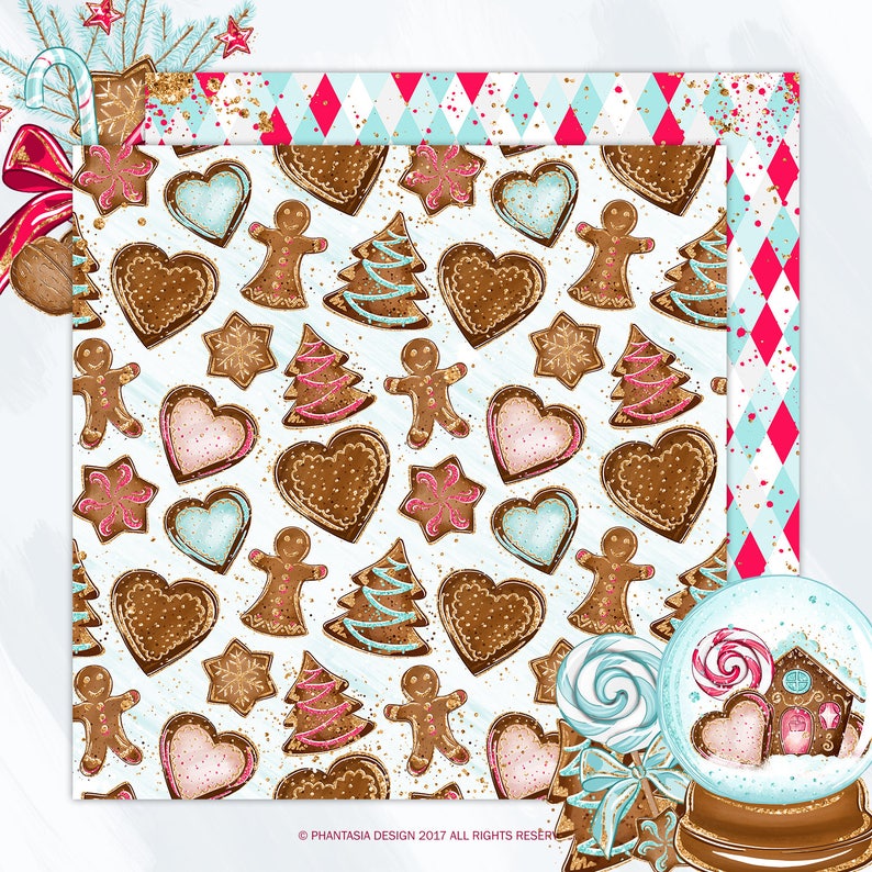 Christmas Gingerbread Digital Paper Pack Gingerbread Cookies Etsy