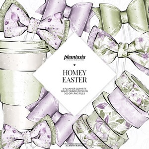 Clipart de planejador de Páscoa, clipes de papel de arco, arcos de Páscoa, roxo e verde, acessórios de planejador, desenhos de planejador, fita Washi Clipart