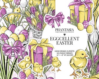 Easter Watercolor Cliparts, Spring Clipart, Easter Eggs Clipart, Easter Elements, Chick Illustration, Eggs Illustrations, Easter Designs