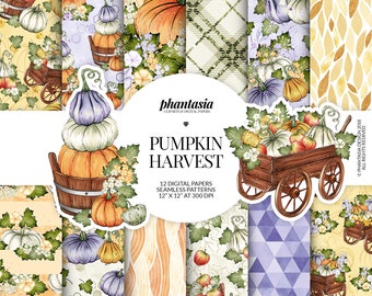 Pumpkins Digital Paper, Thanksgiving Digital Papers, Seamless Pumpkins, Autumn Digital Paper, Thanksgiving Pattern, Autumn Planner, Fall