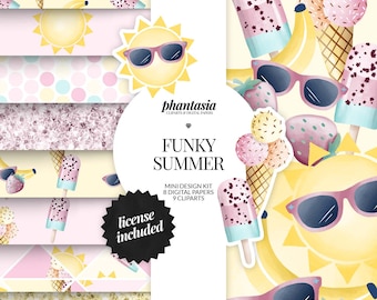 Summer Clipart Bundle, Summer Digital Papers, Summer Elements, Summer Watercolor, Watercolor Clip Art, Playful Clipart