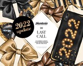 New Year Planner Cliparts, Planner Bow Clips, New Year Bows, Gold Bows, Glitter Cliparts, Planner Artwork, Planner Illustration