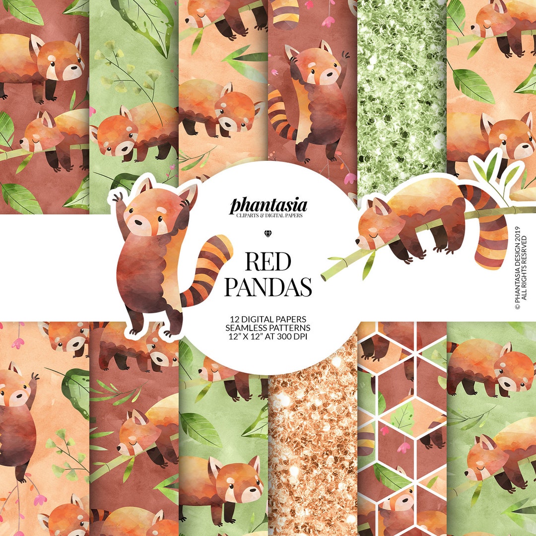 Red Panda Digital Paper, Cute Animals, Cute Red Panda, Fabric Pattern ...