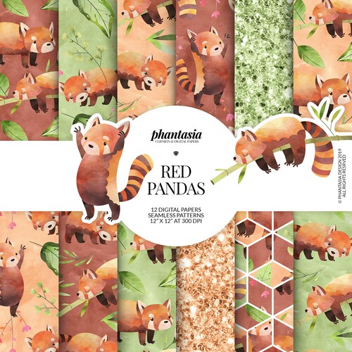 Red Panda Digital Paper Cute Animals Cute Red Panda Fabric Etsy Finland